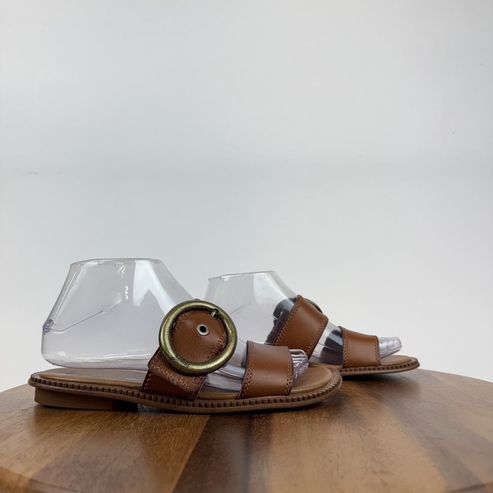 New Womens Zodiac Frida Strappy Flat Brown Faux Leather Slide Sandals Size 6 M